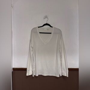 RD Style | White Ribbed V-Neck Sweater